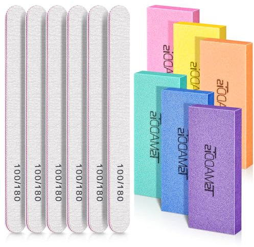 Set di lime e buffer per unghie con 6 buffer rettangolari per unghie e 6 lime bianche grana 100/180, kit di strumenti professionali per la cura delle unghie per donne e ragazze