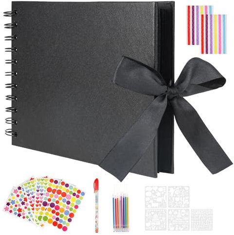 Jinsion 30 Blätter Personalisiertes Fotoalbum Schwarze Seiten, A5 Ringbuch Fotoalbum Zum Selbstgestalten, 150 X 215mm Leeres Buch Zum Selbstgestalten für Abschluss, Geburtstags und Hochzeitsgeschenke