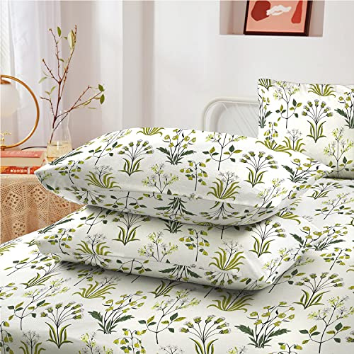 RAYBedding 2 Pack Pillowcase 100% Egyptian Cotton Pillow Covers 400 Thread Count Floral Printed Fern Green Pillow Cases 2 Pack