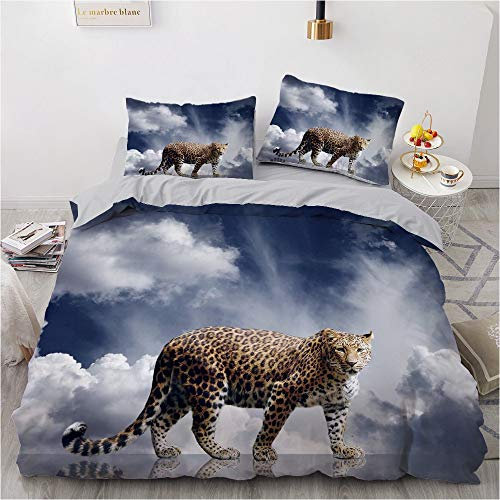 YASMENG Leoparden Bettwäsche 200x200 Leopard Tiermotiv Gold Dunkelblau 3D Bettbezug Set Weich Mikrofaser Bettwäsche 3 Teilig für Geschenke Zimmer Deko mit Reißverschluss und 2 Kissenbezüge 80x80 cm