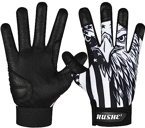 Hushe' Gants de frappeur et de softball avec drapeau américain, gants de frappe de baseball pour jeunes enfants, pour jeunes hommes, adultes et unisexes.