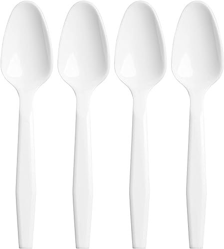 50 Cucharas Reutilizables de Plástico Blancas 16 cm, Cubiertos de Plástico de Alta Resistencia, Reutilizables para Cumpleaños, Fiestas, Buffets, Bodas, Catering, Barbacoas, Cucharas Reciclables