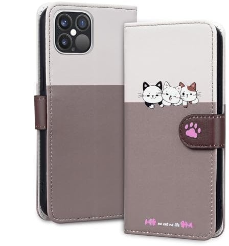 Tiyoo Lovely & Cute Flip Wallet Phone Case for iphone 12 pro max with Cartoon Cat&Dog Pattern,Premium Magnetic PU+TPU Leather for high protection phone cover for iphone12pro max(Pale Gray)