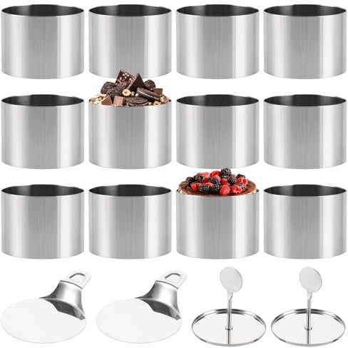 APACALI 12 Stück Dessertringe und Speiseringe, 7.5cm Edelstahl Dessertringe Rund mit Drücker, Tortenringe Kleine Backring, Runde Speiseringe Kuchenring, Dessertringe für DIY Desserts Kuchen