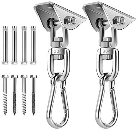 JOYUE Gancho de techo colgante de acero inoxidable giratorio 360°, gancho balancín silencioso, soporte de techo resistente hasta 450 kg, para vigas de madera de hormigón, silla colgante, columpio,