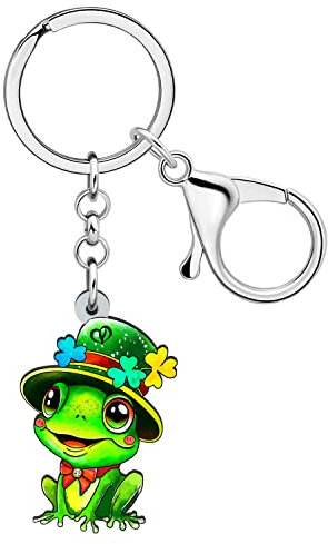 RAIDIN Porte-clés en acrylique animal mignon et trèfle Saint-Patrick Cadeaux pour femmes filles Bijoux de fortune pour la fête irlandaise (Grenouille A)