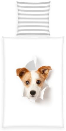 Herding Bettwäsche Hund, Young Collection, Kopfkissenbezug 80 x 80 cm mit Wende-Motiv, Bettbezug 135 x 200 cm, Mit Reißverschluss, 100% Baumwolle/Renforcé