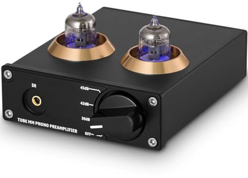 XLTEAM Mini Audio Preamplifier, HiFi MM Phono Stage Turntable Preamp, 2 Vacuum Tube, with Gain Adjustment Switch, for Home Theater HiFi System