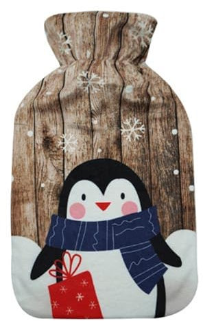 Wärmflasche Gummi Bettflasche 2 Liter mit Polyester Bezug PINGUIN Motiv