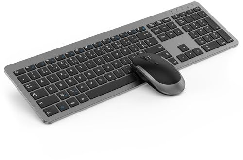 seenda Ensemble Clavier et Souris sans Fil, Clavier Ultra Fin de Pleine Grandeur, Clavier Silencieux avec Protection en Silicone pour PC/Ordinateur Portable/Smart TV, Disposition AZERTY, Gris