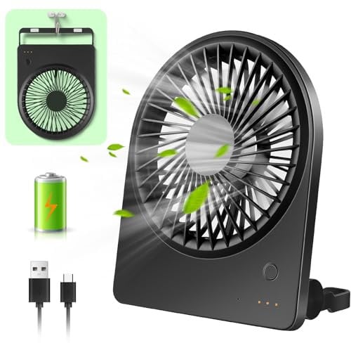 HDDTUN Mini Desk Fan Battery Silent Powerful, USB Fan Table Fan for 5-20 Hrs, Small Desktop Fan with 3 Speeds, Rechargeable Fan Portable 180° Adjustable Quiet Fan for Home Office Bedroom Outdoor