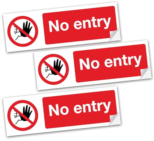 SAFESIGN (3 Pack) No Entry Vinyl Sign Stickers 200 X 75mm - Staff Only/Authorised/Keep Out/Beyond this point Conforms to EN ISO 7010:2012