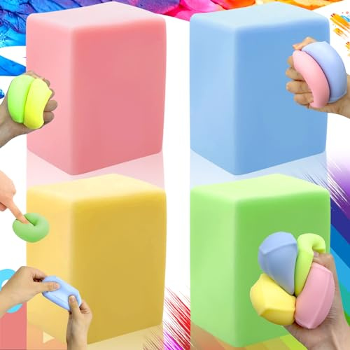 4 Stück Druckspielzeug Anti Stress Tofu Würfelförmig Knetball Slow Rising Quatsch Sensory Fidget Fun Toy Ruhig Spielzeug Pädagogisch Tool für Kinder Hand Therapie für Erwachsene
