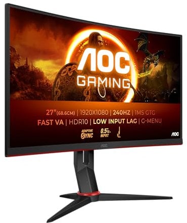 AOC Gaming C27G2Z3-27 Zoll Curved FHD Monitor, 240Hz, 1ms, Freesync Premium, HDR10 (1920 x 1080, 2X HDMI 2.0, 1x DisplayPort 1.4) schwarz-rot