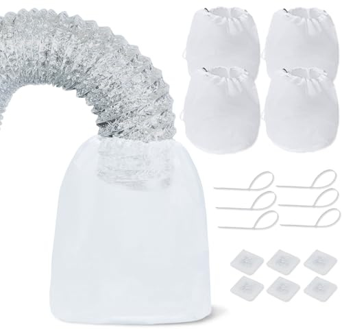 Dryer Vent Lint Catcher Bags 4 Set, Dryer Lint Traps and Filter for Washing Machine Hose, Dryer Lint Catcher for Capturing Lint and Dust, Indoor Outdoor Ventless Dryer Vent Cleaning Kit