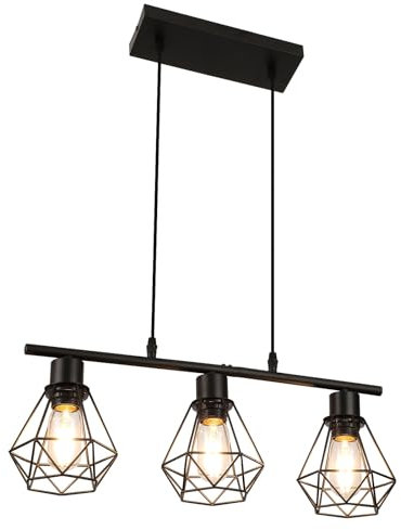 FORCOSO Pendelleuchte Esstisch 3 Flammig, Esszimmerlampe Schwarz Metall Hängelampe E27 Esstischlampe Hängeleuchte Höhenverstellbar, Industrie Vintage Esszimmer Esstisch Lampe Hängend Küche