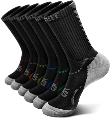 KEMISANT Calze Uomo 6 Paia, Calze da Corsa atletiche Compressione Wicking per Uomini Sport Escursionismo Pesca Suola Ammortizzata Supporto Dell'arco