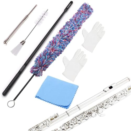 Flute Cleaner Care Cleaning Kit, Flute Cleaning Cotton Cleaning Brush, Flute Cleaning Swabs, Double End Dust Brush, Flute Cleaning Rod, Screwdriver for Flute Repairing, Cotton Gloves, Cleaning Cloth