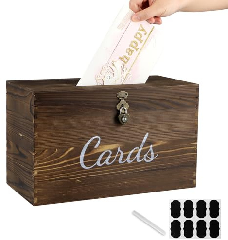 BIMUYI Wood Wedding Card Box, Envelope Holder with Lock, Card Gift Receiving Box for Reception, Anniversary and Birthday Party