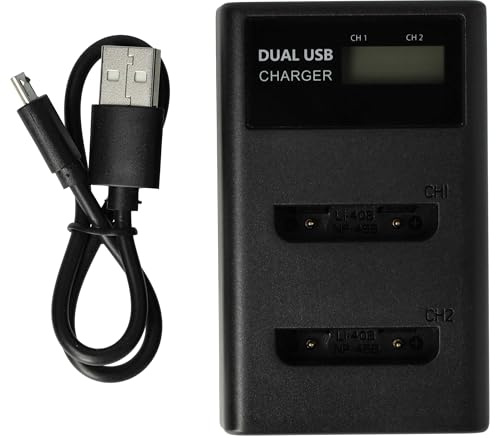 vhbw Dual Micro-USB + USB-C Ladegerät kompatibel mit Olympus 780 | 750, 770SW, 760, 730, 740 Kamera - Ladeschale + Micro-USB Kabel Ladeanzeige