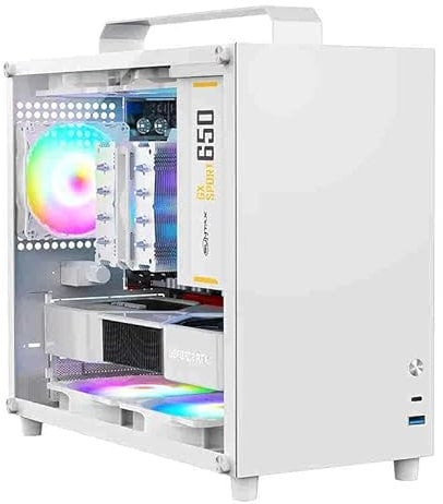 ALAMENGDA V500 Mini Portable M-ATX/ITX Computer Case, Mini-Tower CASE, Full Side Glass Transparent DIY Desktop Case with Handle, Support 320MM GPU Size (Black-2.0)