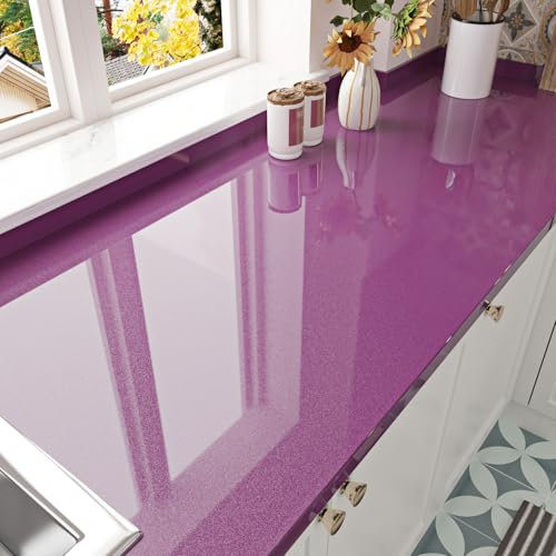 HotDecor Shinny Purple Wallpaper Self Adhesive Gloss Vinyl Wrap for Kitchen Cupboards Plain Purple Washable Kitchen Wallpaper Worktop Vinyl Covering Fridge Wraps Sticky Back Wall paper 60cm x 300cm