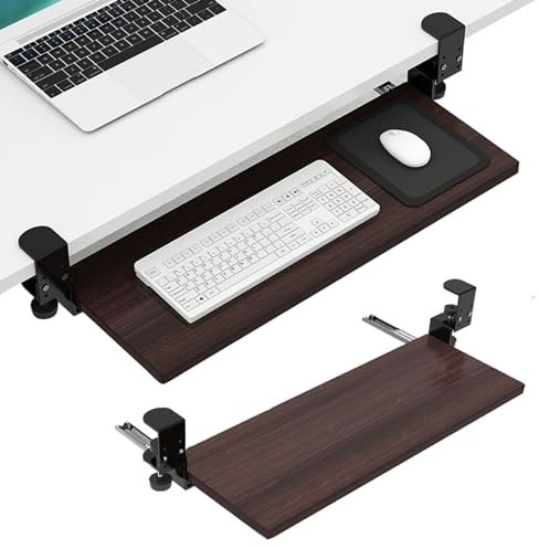 KHLMSRXJ Ergonomische Tastaturablageklemme für unter den Schreibtisch – zur Unterstützung von Tastaturen und Mäusen, 52/65/75 x 24 cm, Tastaturschubladenplattform/Holz-A/55 x 24 cm