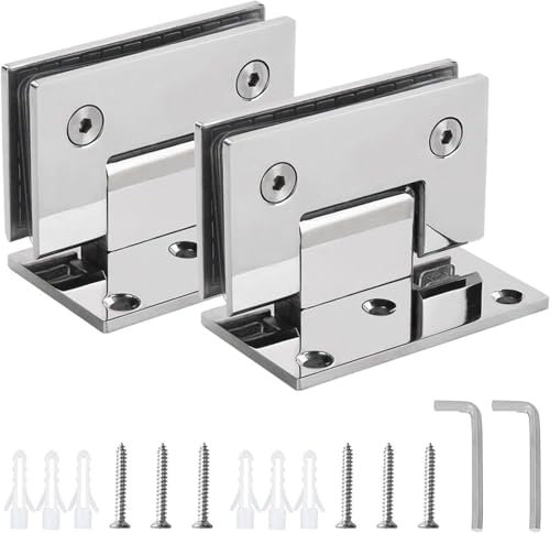 Charnières de porte de douche en verre, charnière en verre de douche, lot de 2 charnières de porte en verre robustes à 90°, charnières de porte de douche en verre à fixation murale en acier inoxydable