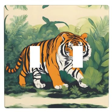 BROLEO Plaque murale à double interrupteur, 11,4 x 11,4 cm – Panneau mural durable et élégant pour zones résidentielles et commerciales – Impressions de tigres de la jungle