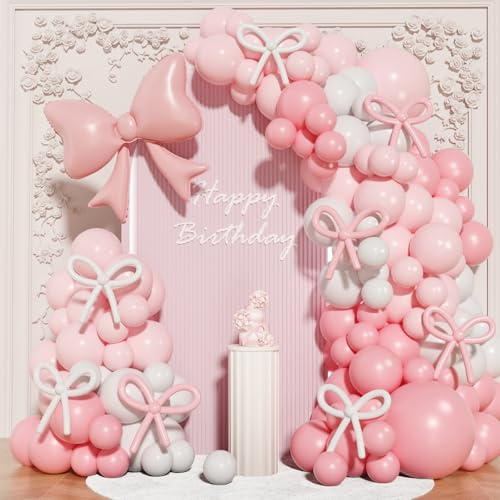 Coquette Birthday Decorations, 149 Pcs Pink and White Bow Balloon Garland Arch Kit for Wedding Bridal Baby Shower Bachelorette Party Decorations