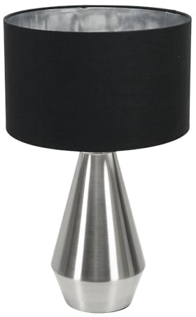 ValueLights | Jax Brushed Chrome Touch Table Lamp with Black & Chrome Inner Shade & Warm White Bulb | Table Lamps, Home Décor & Improvement Essential