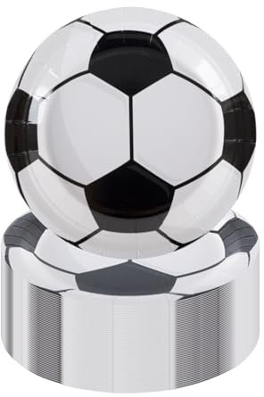 CEILIWEN 50 Piatti per Feste a Tema Calcio da 18 cm (7) - Piatti Spessi Premium in Bianco e Nero con Design Pallone da Calcio, Decorazioni per Mondiali, Compleanni ed Eventi Sportivi