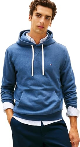 Tommy Hilfiger Herren Hoodie Seasonal Fleece mit Bauchtasche, Blau (Aegean Sea Heather), L