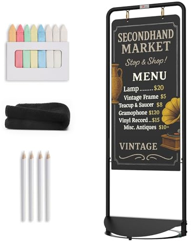 TOWON Double-Sided Swinging Chalkboard Sign with Streamlined Thickened Base, 45x120 cm Windproof Chalkboard, H-Frame Metal Sidewalk Sign for Cafe, Wedding Outdoor, Huge Freestanding Sandwich Boards