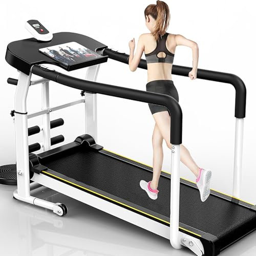 Walking Pad Treadmill for Senior, Foldable Exercise Treadmill with Stable and Safe Structural Design, LCD Display for Elderly, Long Handrail for Balance,Black