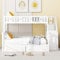 Etagenbett Kinderbett 90x200&140x200 für 2-3 Kinder, Hochbett mit Treppe&Lagerregal&2 Schubladen, Funktionsbett Holzbett Jugendhochbett Bettgestell mit Rausfallschutz&Lattenrost, Ohne Matratze, Weiß