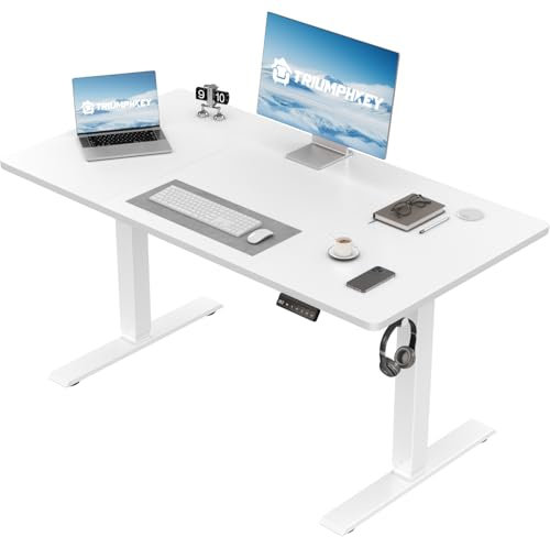 TRIUMPHKEY Bureau Assis Debout Électrique réglable en Hauteur 110 x 60 cm Panneau Clavier Contrôle à Fonctions Mémoires Ergonomique Assis Debout Table d'ordinateur pour Bureau à Domicile Blanc