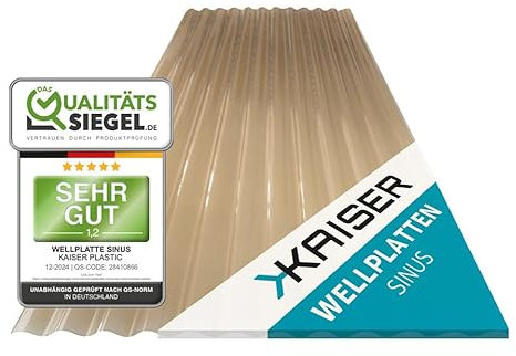 KAISER plastic® Placas onduladas de bronce, tejado ondulado, plástico ondulado, paneles de techo resistentes a la intemperie, para techos, senos 76/18 – 90 x 83 cm, 1 unidad.