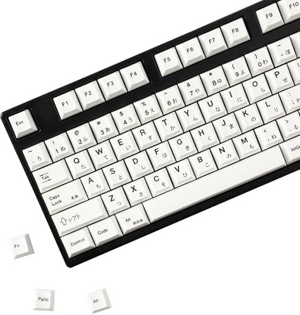 YMDK Japanische Tastenkappen mit 129 Tasten, Kirschprofil, minimalistischer Stil, Farbstoff-Sub-PBT-Tastenkappe für 104 TKL 60% 96 104 108 Keychrone K2 K4 K8 MX Switches Tastatur (weiß, japanische 129