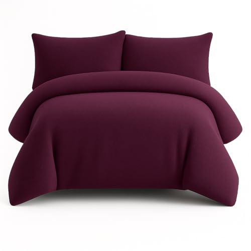 Bella Nights Teddy Bear Fleece Duvet Cover Set – Thermal Warm & Cosy Soft Fur Bedding with Pillowcases – Winter Duvet Set (Plum, Super King)