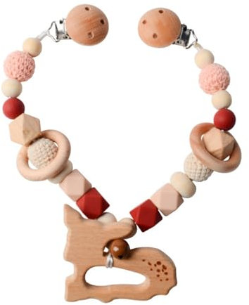 Kinderwagenkette aus Holz, Kinderwagen Spielzeug, Niedliche Tierform Kinderwagenspielzeug, Kinderwagenanhänger Kette, für Kinderbett, Autositz, Babyschale, Neugeborene Geschenk (Sikahirsch)