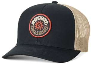 Rip Curl Curve Peak Structured Trucker Hat Mesh Snapback Baseball Cap für Herren Verstellbar, Schwarz/Khaki 261, Einheitsgröße