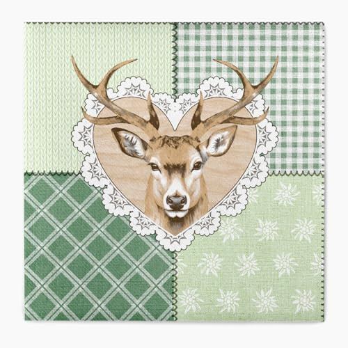 Mank Serviette Abigail, stoffähnliche Airlaid Servietten im Herbst Design, 40 x 40 cm, Einwegservietten hochwertig Hirsch Grün Braun 50 Stück
