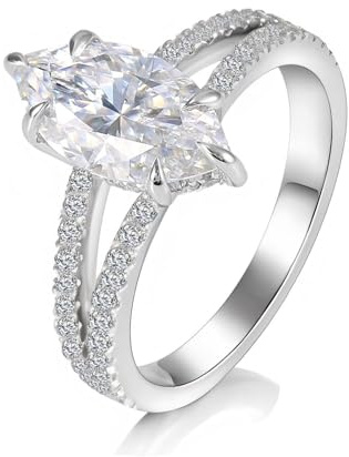Ring Damen Weißgold 14K, Verlobungsring Marquise-form mit Moissanit Größe 57 (18.1)