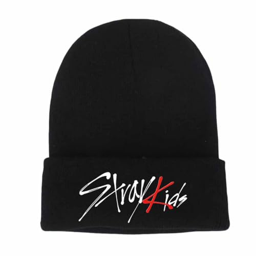 Yijee KPOP Stray-K Beanie Mütze, Unisex Strickmütze mit Stickerei, SKZ SKZOO Winter Hat für Stays Fans, Schwarz, One Size