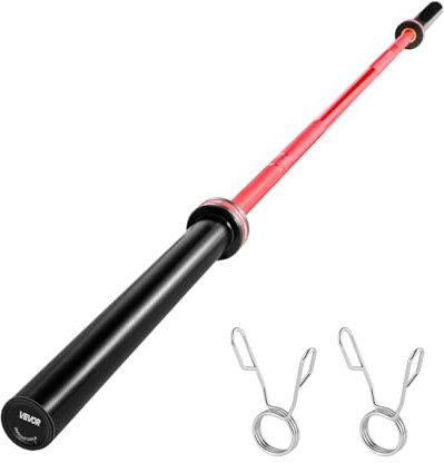 VEVOR 4FT/6FT/7FT Barbell Bar, Fits 2-Inch Weight Plates, Chrome Plated Barbell Bar with Knurled Grip for Strength Training, Weightlifting, Squat, Deadlift, Bench Press, Curl, Overhead Press, 500lbs/700lbs/1000lbs Capacity (Black&Red, 7FT 44lbs Barbell, 1000lbs)
