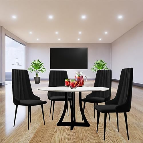 Agritrade AK ORION 03 100 Modern Set Table with Upholstered Chairs Quilted Velvet White Black and Black