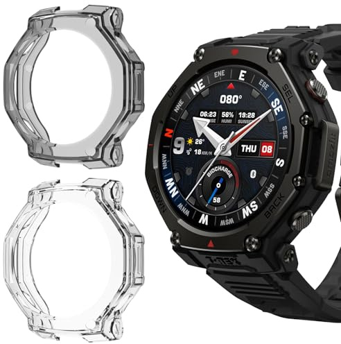 ToVioc Funda para Amazfit T-Rex 3 Pro 48mm Flexible TPU [2 Piezas] | Anti-Rasguños, Protectora Todo Incluido, TPU Cáscara para Amazfit T-Rex 3 Pro 48mm - Transparente Negro & Transparente