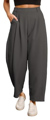 EVALESS Womens Wide Leg Barrel Pants High Waisted Business Work Casual Trousers 2026 Trendy Ladies Elastic Waist Baggy Slacks with Pockets Dark Grey Large