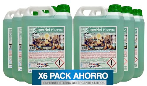 La Corberana SuperNet Eterno | Detergente Ropa Líquido 5L | Pack de 6 | Quita Manchas Para Ropa Blanca y de Color · Extra Concentrado · Jabón Líquido Lavadora Profesional · Natural Vegano